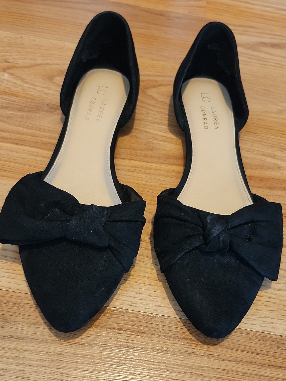 LC Lauren Conrad Black Pointed-Toe D'Orsay Flats with Bow